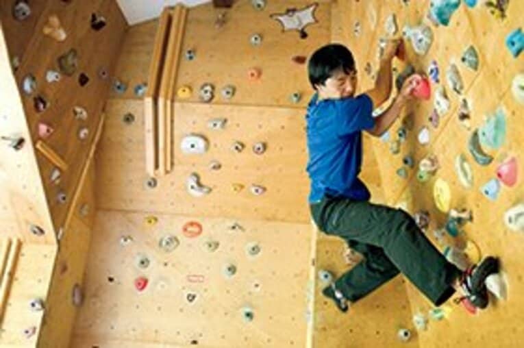 知人からもらったホールドで自作した壁。ヒマがあればいつも練習しているという。 