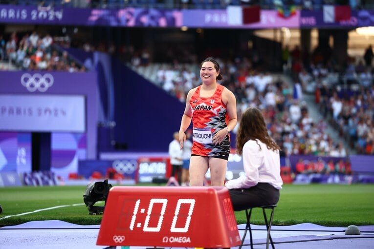 投擲を終えて笑顔の北口榛花　©Ryosuke Menju/JMPA