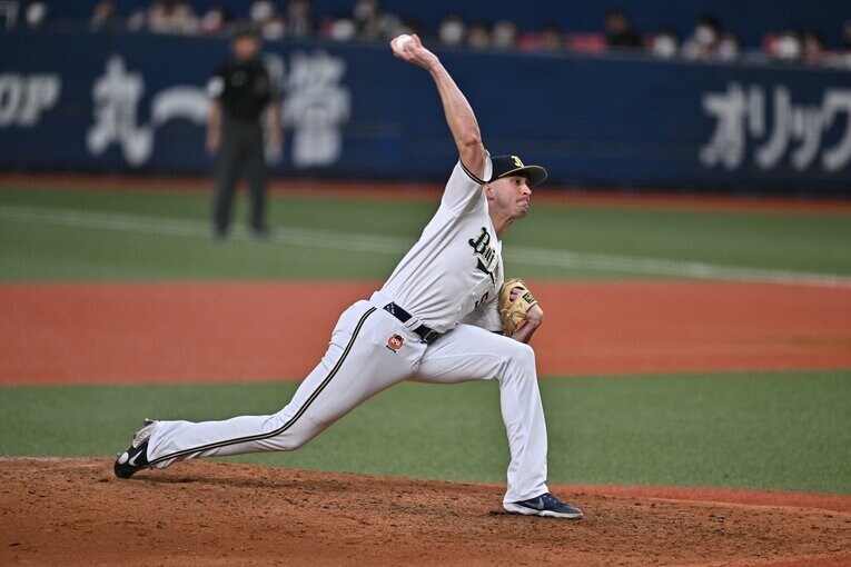 今シリーズのオリックス初勝利がかかった9回のマウンドを託されたワゲスパック　©Hideki Sugiyama