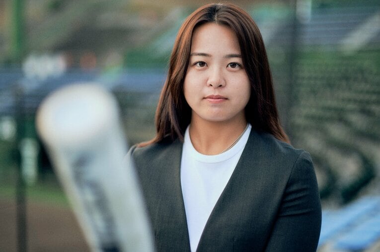 アメリカ女子野球プロリーグ（WPBL）のドラフト会議でロサンゼルスから指名を受けた巨人女子チームの島野愛友利 ／ photograph by Yuki Suenaga