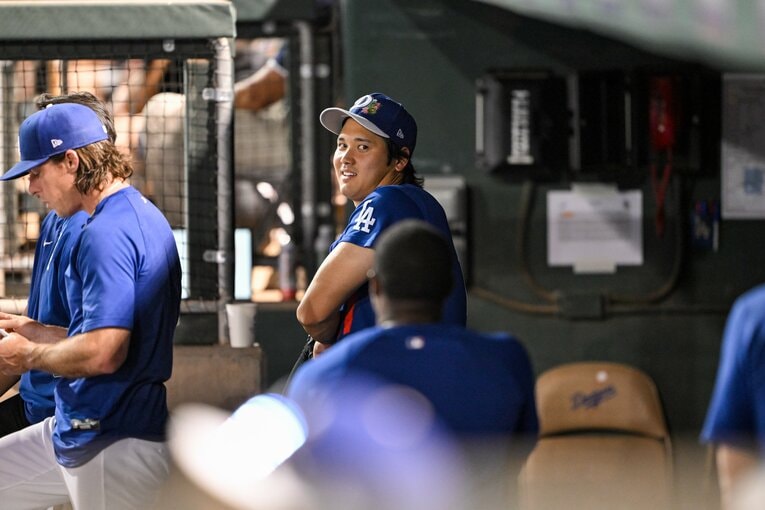 【Number現地撮影：大谷翔平の愛される日々】ドジャース再合流後の試合での大谷（写真は右に続きます）　©Nanae Suzuki