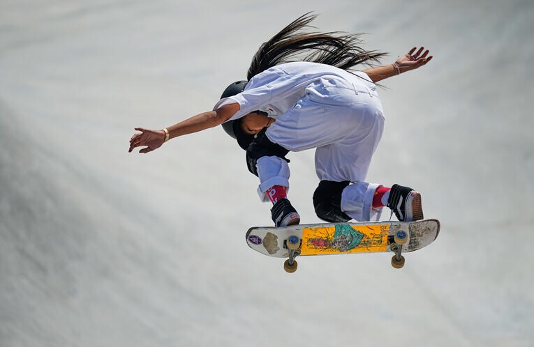 五輪のランの序盤で見せたノーハンドのオーリー ©Getty Images