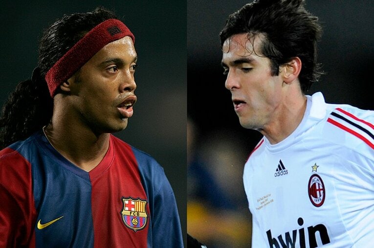 バルサ時代のロナウジーニョとミラン時代のカカ。それぞれ欧州でステップアップした　©Takuya Sugiyama