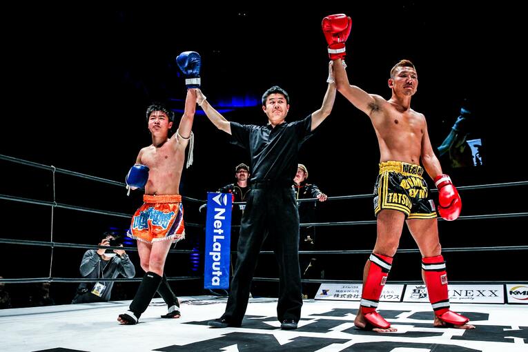 石井達也とのエキシビションマッチを戦い終え、満足げな表情の那須川天心　©Susumu Nagao