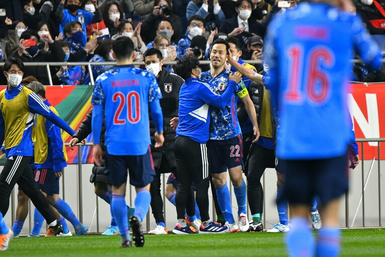 同点ゴールを決めたキャプテンの吉田麻也　©Takuya Sugiyama/JMPA