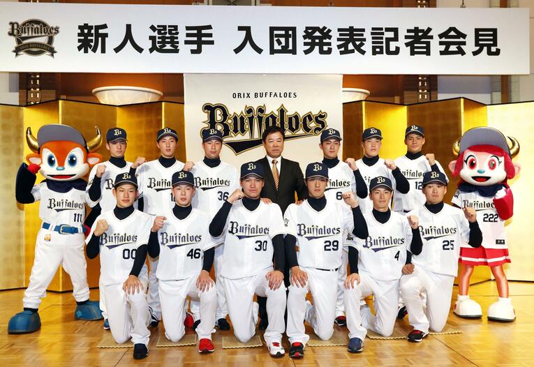 2017年のドラフトで4位指名を受けた本田（前列左から2番目）。同期には田嶋やK-鈴木、福田らがいる　©︎Kyodo News