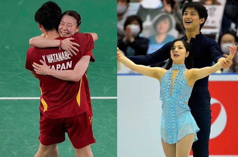 （左）東京五輪で銅メダルを獲得した渡辺・東野ペア（右）フィギュアスケートで成長著しい三浦・木原ペア ／ photograph by Getty Images