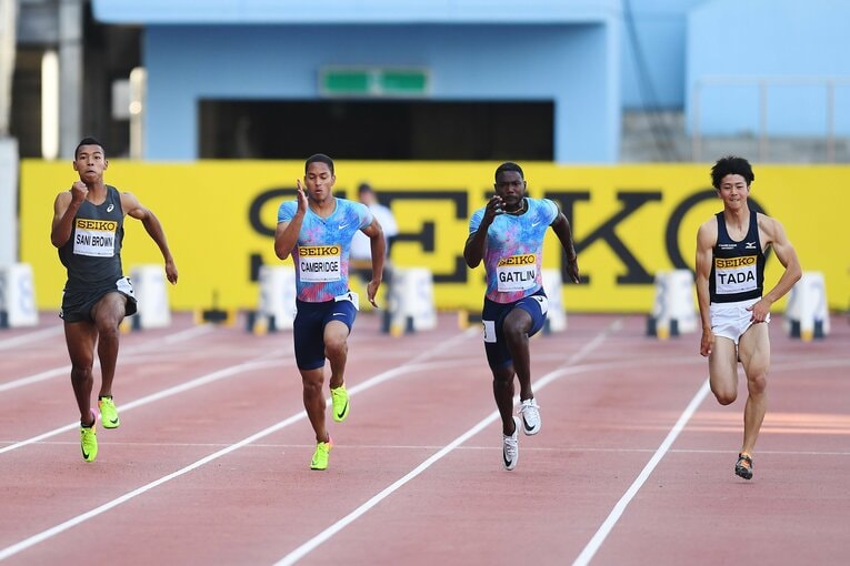 2017年のゴールデングランプリ川崎でのガトリンや多田ら©Getty Images