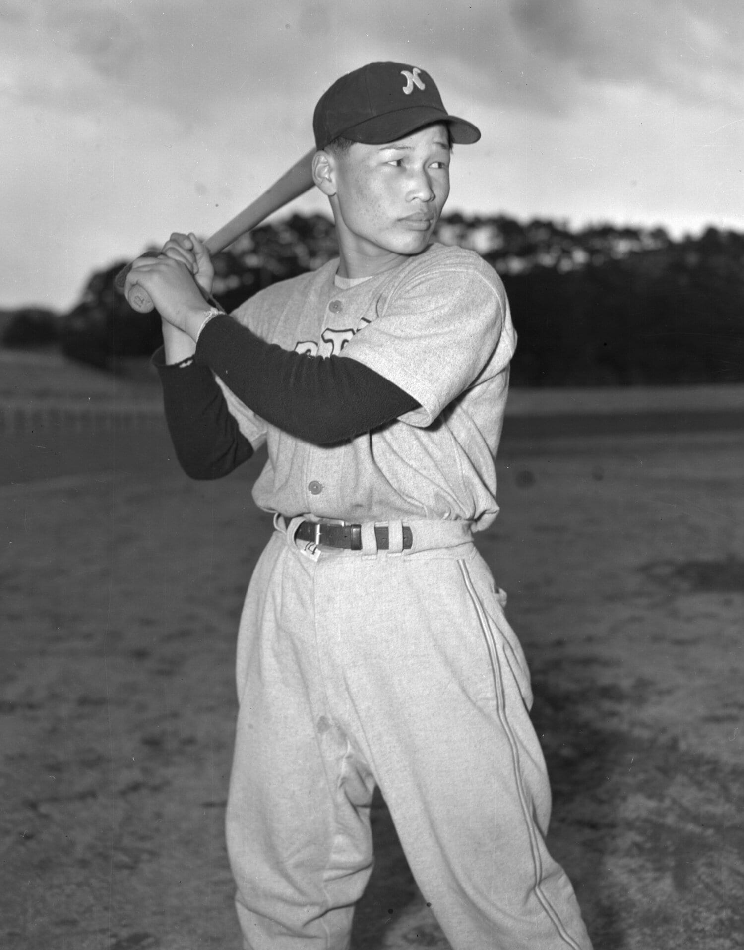 1953年2月、当時19歳の中西太。同年、史上最年少でトリプルスリーを達成した　©KYODO