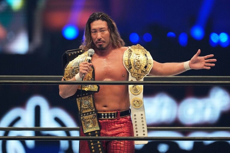 IWGP世界ヘビー級王座を奪取した辻陽太。1月4日、東京ドーム　©Essei Hara