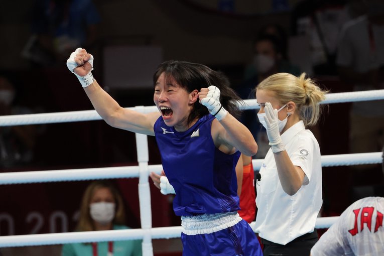 勝利の瞬間、飛び跳ねる入江聖奈　©︎Koji Aoki/AFLO SPORT