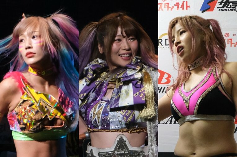 コズミックエンジェルズの3人。左から、ウナギ・サヤカ、中野たむ、白川未奈。 ／ photograph by Norihiro Hashimoto