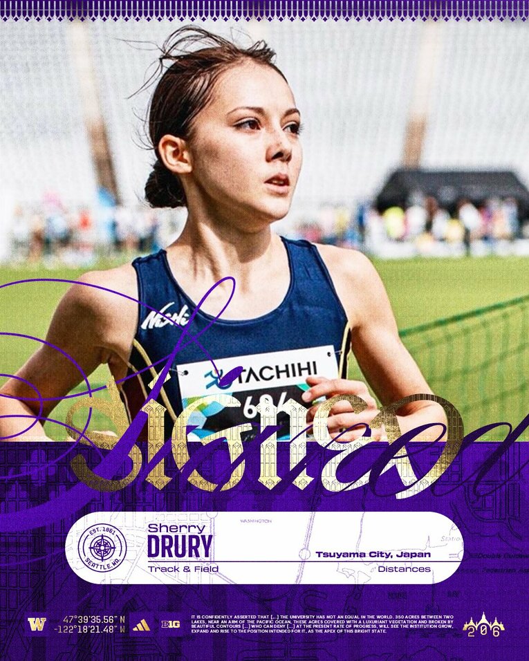 ドルーリーの加入を発表したワシントン大学陸上部の公式インスタグラム