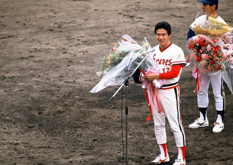 1989年3月、オープン戦で引退試合が実施された山田久志 ©Makoto Kenmizaki