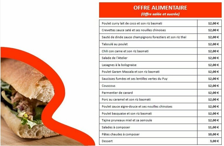 キッチンカーのメニュー。カレー、サラダなどボルドーでは12ユーロ（約1900円）がベースとなっている