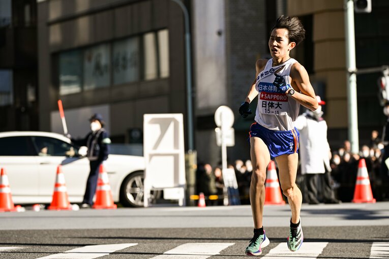 前回大会では10区を走った日体大の大森椋太。高校時代の5000ｍは15分13秒で、現在の14分6秒より1分以上遅かった　©Nanae Suzuki