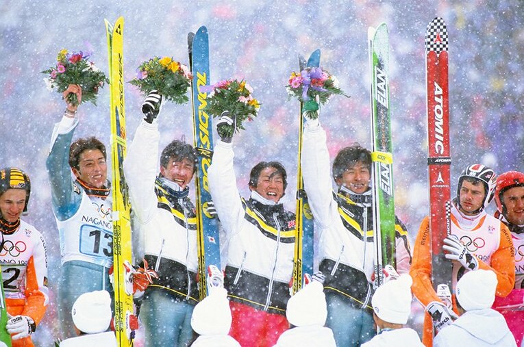 （左から）船木和喜、原田雅彦、岡部孝信、斉藤浩哉 ／ photograph by Sports Graphic Number/JMPA