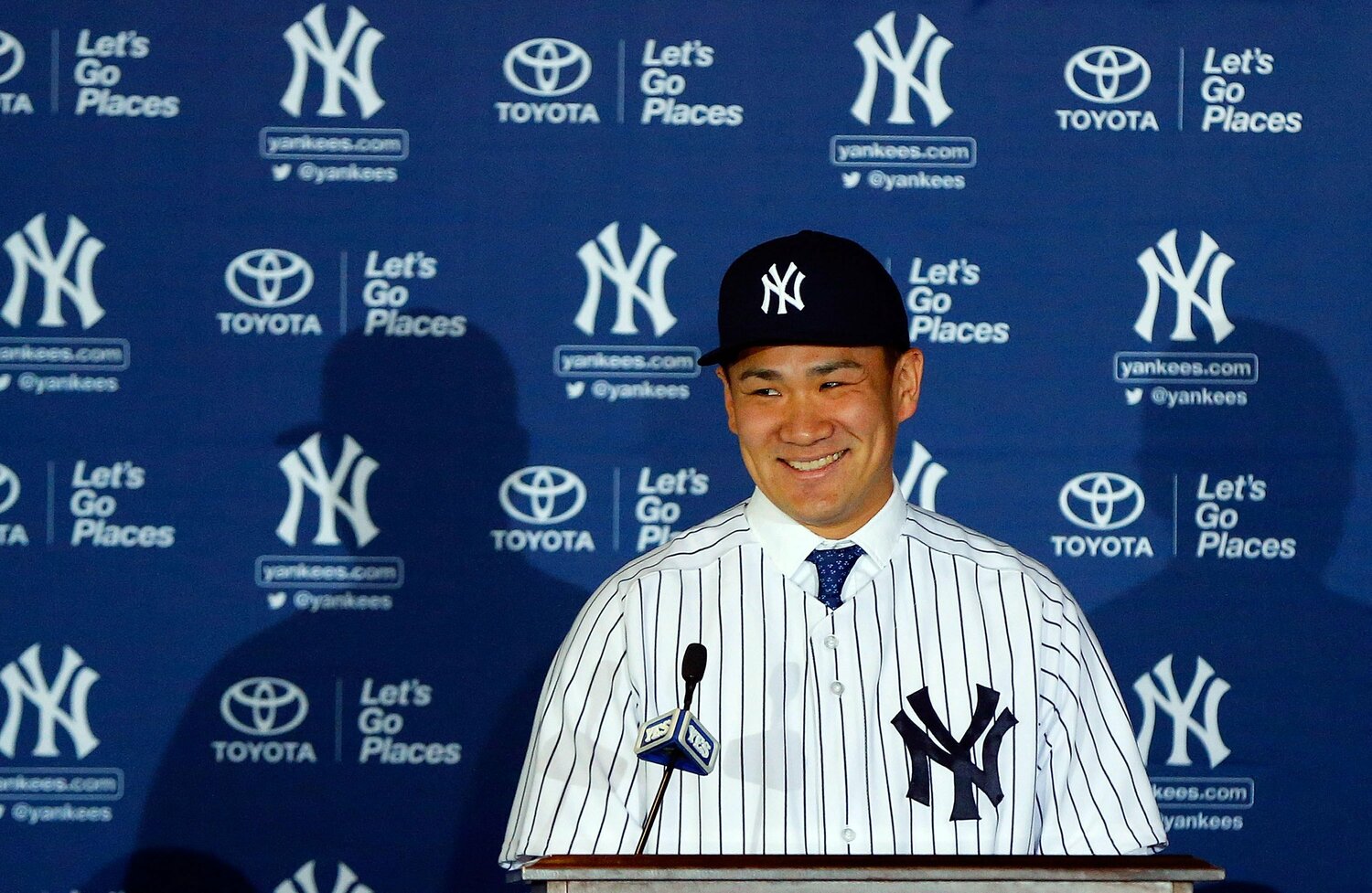 2014年2月のヤンキース入団会見　©Getty Images