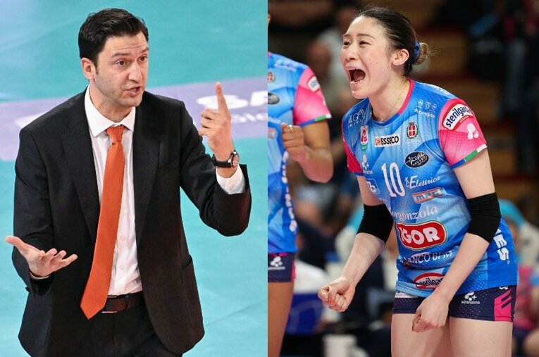 初の外国人監督としてバレーボール女子日本代表を率いるフェルハト・アクバシュ（39歳）。石川真佑はチームを牽引する覚悟を言葉にした ／ photograph by L)PA Images/AFLO,R)Takahisa Hirano