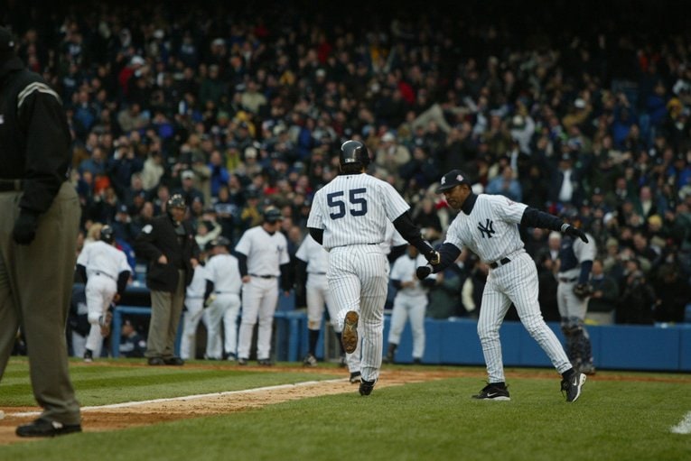 2003年4月8日、松井の本拠地デビュー戦。ライトスタンドに満塁弾を叩き込んだ　©Naoya Sanuki