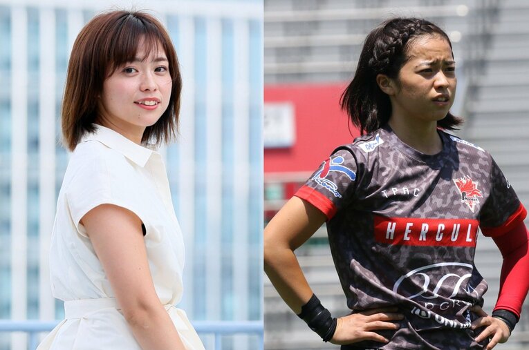 慶大時代は大学の部活に入れず、クラブチームでの活動を続けた青木蘭さん。卒業後はケガもあり競技から離れることも考えたが、一転「プロ宣言」をすることに ／ photograph by (L)Shigeki Yamamoto、(R)Nobuhiko Otomo