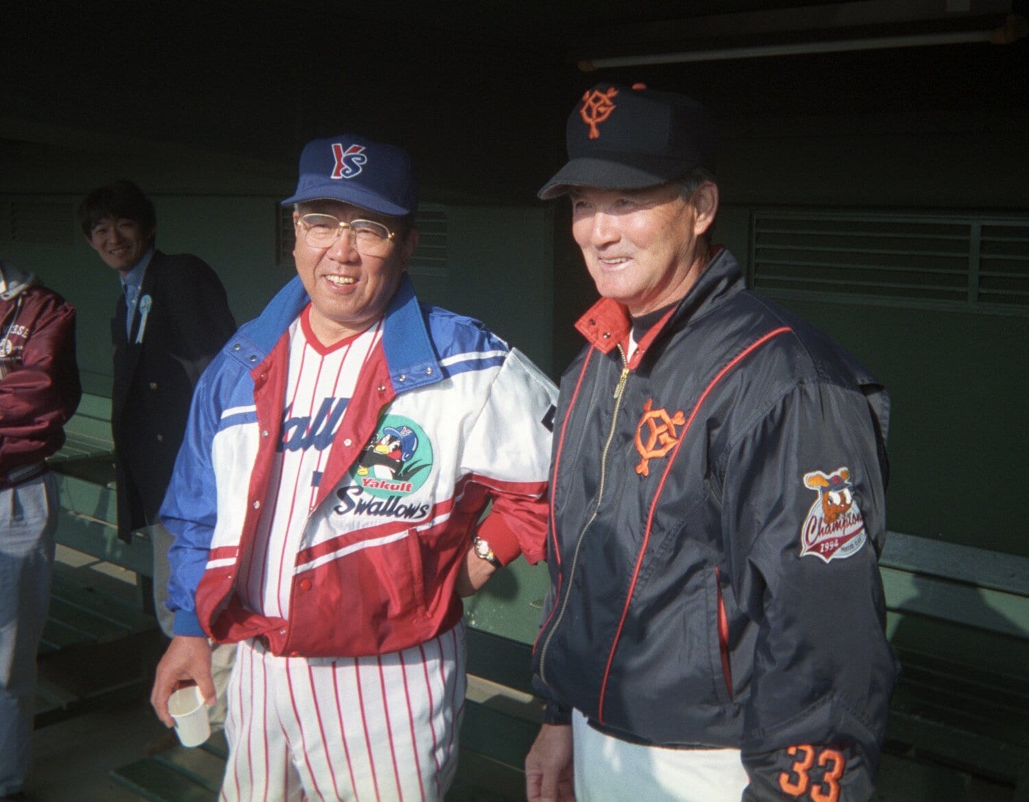 野村克也がヤクルト、長嶋茂雄が巨人を監督として率いていた時代（1995年秋季キャンプ） ©JIJI PRESS