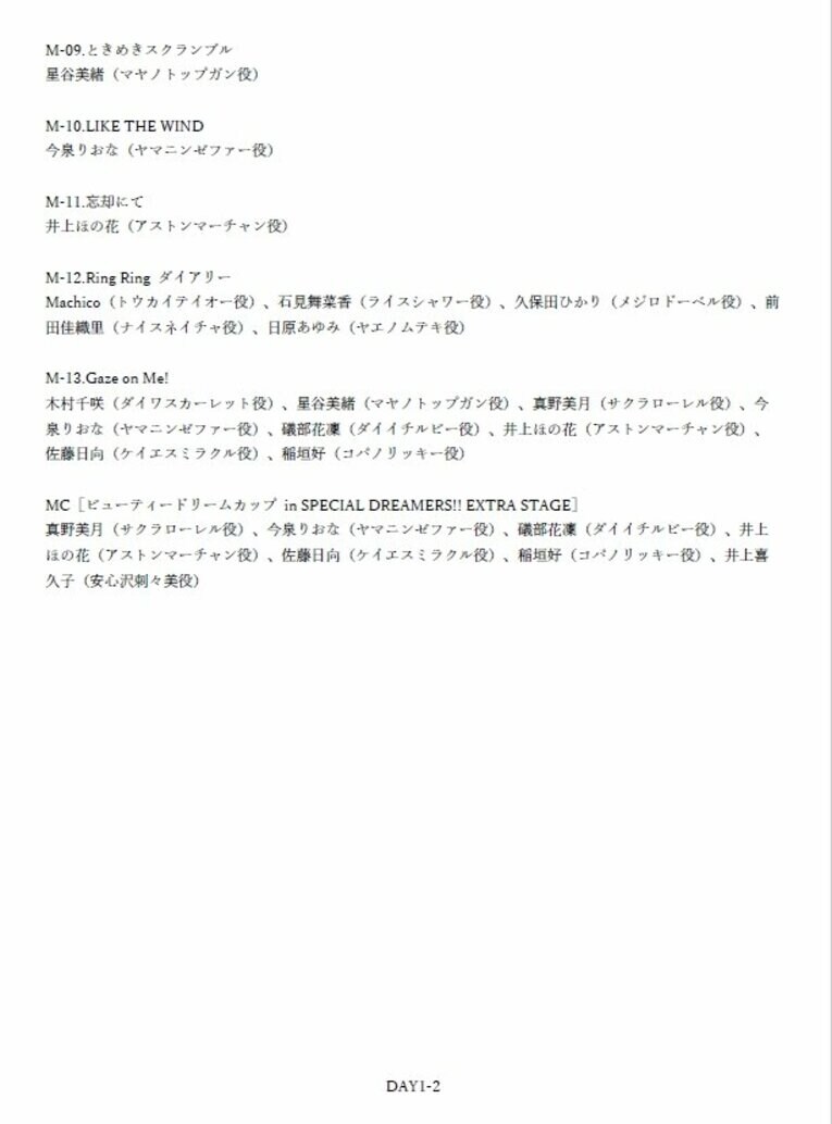 DAY1セットリスト（2/5枚）　※出走ウマ娘についても記載