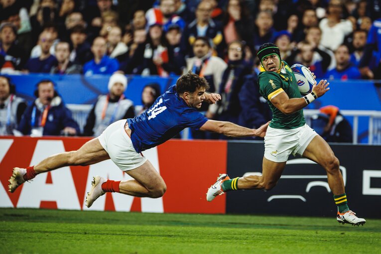 今季からサンゴリアスでプレーするWTBチェスリン・コルビの高速トライ（1/6枚）　©︎Kiichi Matsumoto