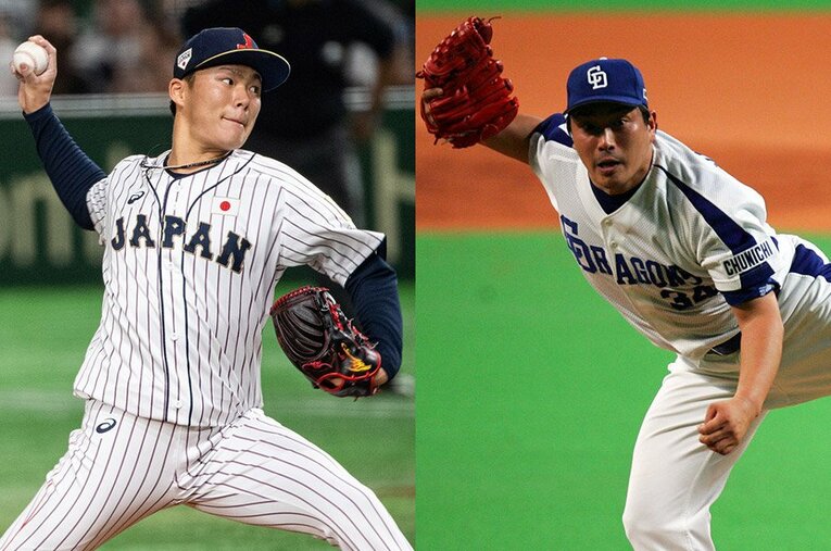 技巧派の山本昌（右）と快速球の山本由伸。野球ゲームで再現すれば、盤石のWエースかも？ ／ photograph by Naoya Sanuki(L)/Hideki Sugiyama(R)