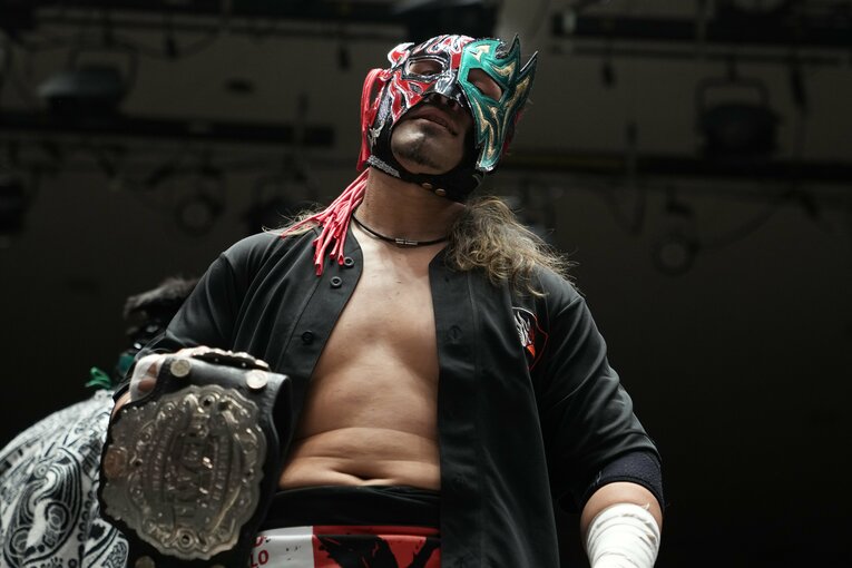 IWGPジュニアヘビー級のベルトを保持するエル・デスペラード　©Masashi Hara