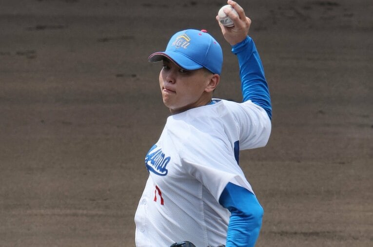 中日から1位指名を受けた青学大の中西。高校時代は智辯和歌山のエースとして活躍　©Shigeki Yamamoto