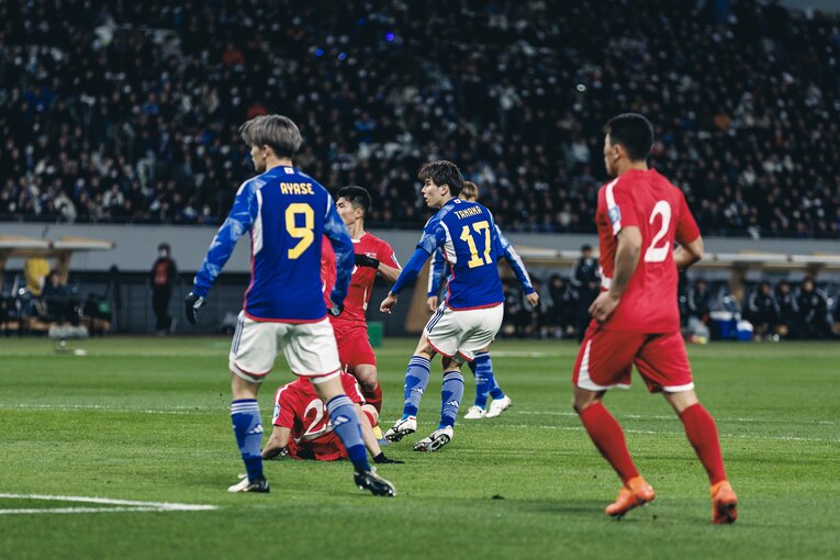 正確なシュートでゴールネットを揺らした田中碧　©Kiichi Matsumoto/JMPA