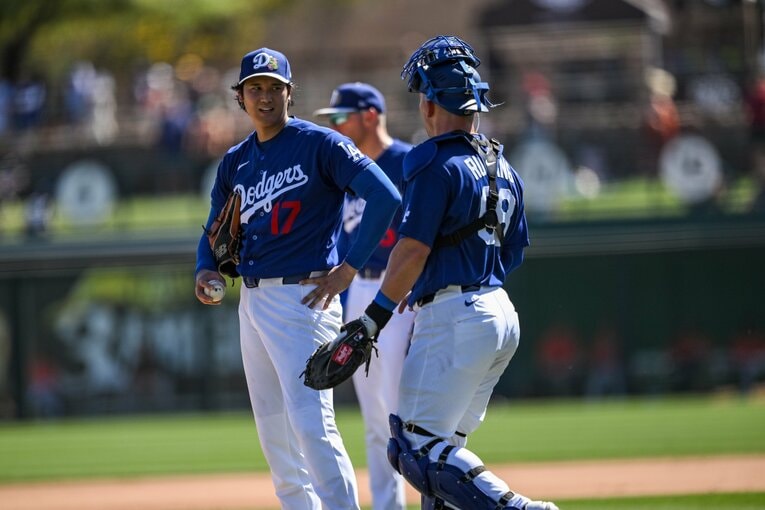大谷とラッシングはオープン戦からバッテリーを組むパターンもあったが　©Nanae Suzuki