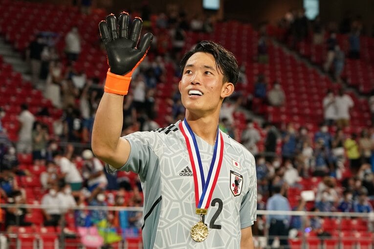 谷晃生はE-1選手権の韓国戦でA代表デビューを果たし、完封勝利で優勝に貢献した　©Etsuo Hara/Getty Images