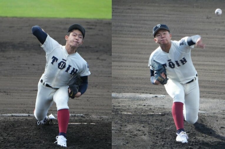 最速154キロを誇る右腕・関戸康介、大型左腕として注目を集める松浦慶斗。好投手を揃える大阪桐蔭は優勝候補筆頭だ ／ photograph by PABB-lab