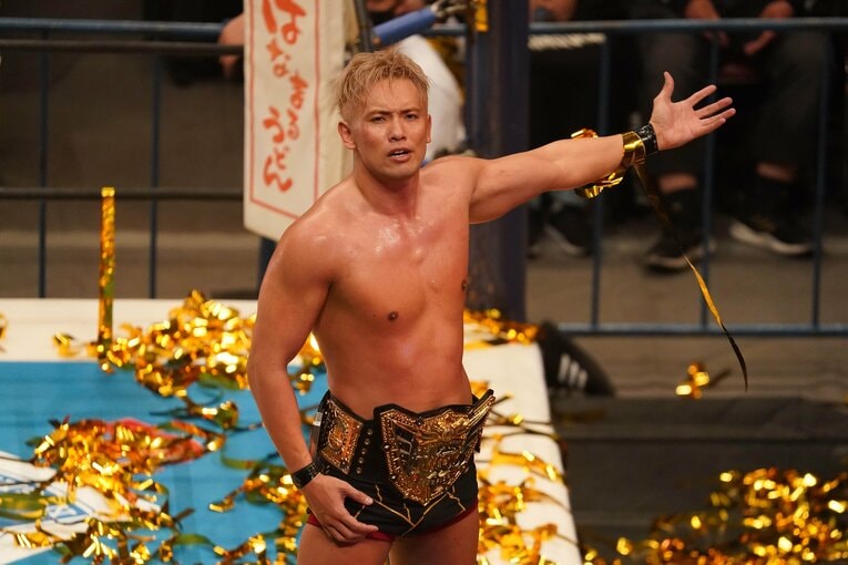 IWGP世界ヘビー級王座を防衛したオカダは、次期挑戦者に内藤哲也を指名した　©Essei Hara