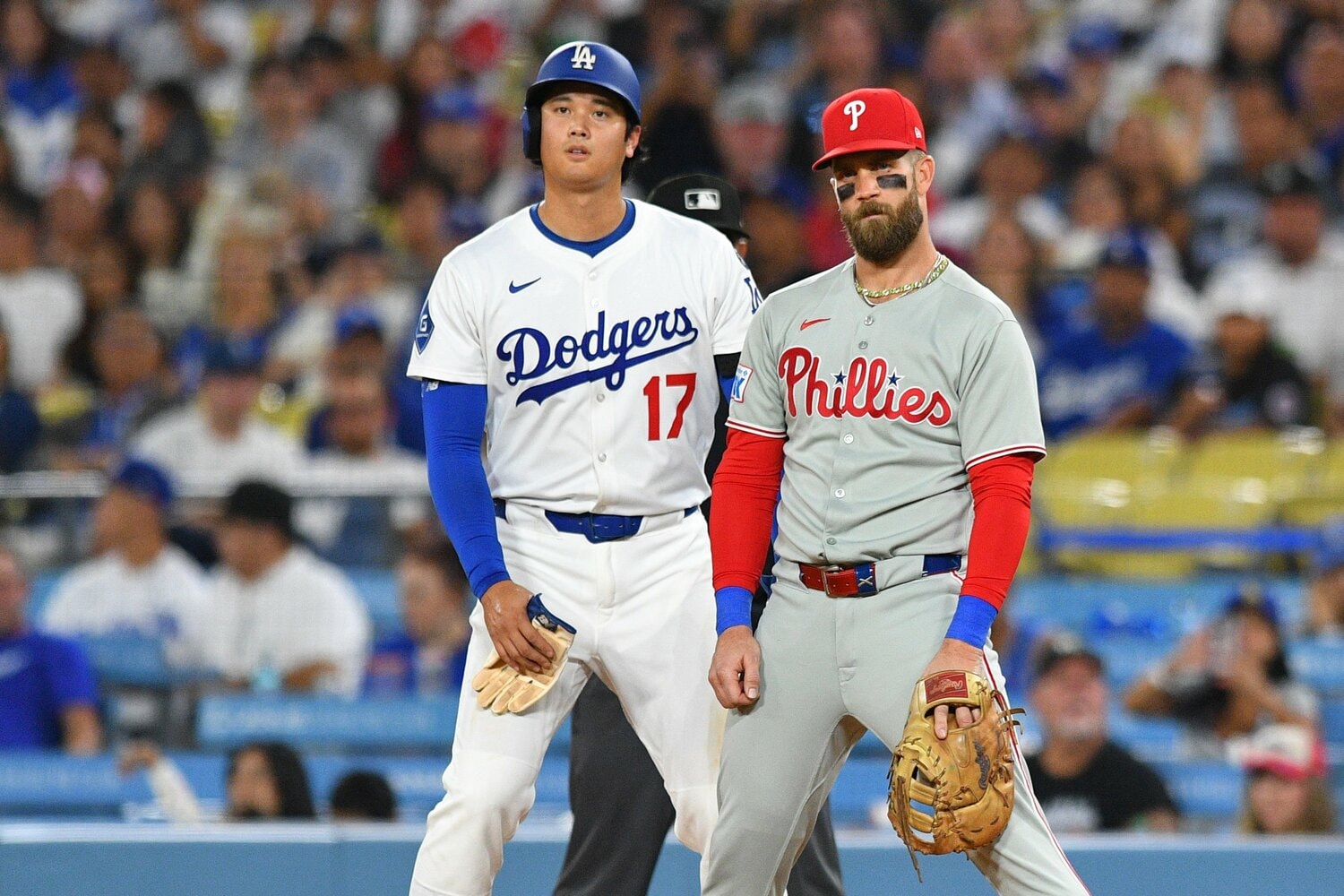 一塁走者の大谷とハーパー ©Getty Images