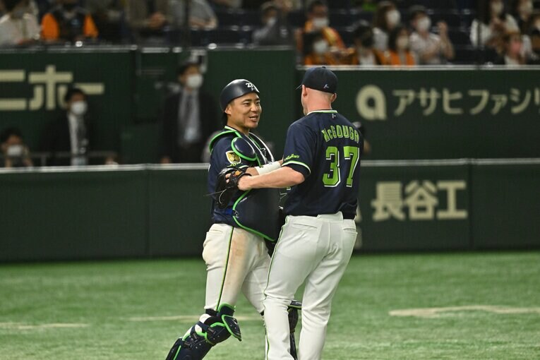 5月3日に復帰した中村悠平。以降、ヤクルトは交流戦まで11勝5敗1分と好調　©Hideki Sugiyama