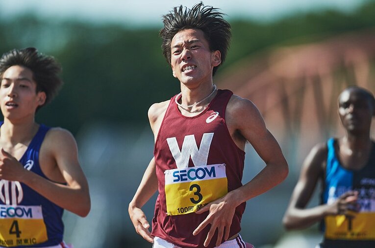 早大の駅伝主将、千明（ちぎら）龍之佑は関東インカレでも激走を見せていた ／ photograph by Yuki Suenega