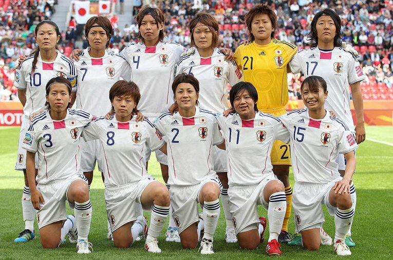 女子Ｗ杯ドイツ大会メキシコ戦の日本スタメン。（上段左から）澤穂希、安藤梢、熊谷紗希、阪口夢穂、海堀あゆみ、永里優季。（下段左から）岩清水梓、宮間あや、近賀ゆかり、大野忍、鮫島彩 ／ photograph by DPA/JIJI PRESS