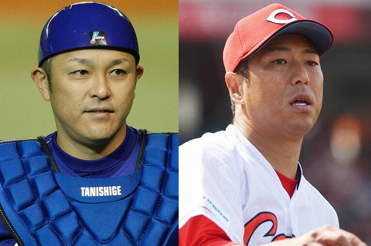 谷繁元信と黒田博樹。プレーヤー部門で今年の野球殿堂入りが決まった ／ photograph by Tamon Matsuzono/Hideki Sugiyama