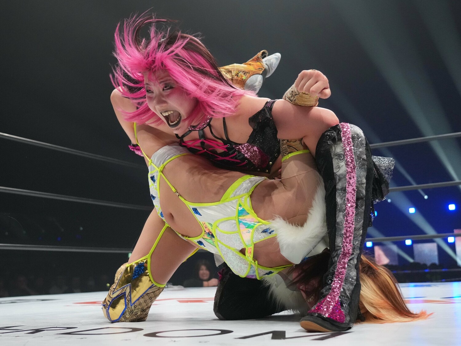 羽南を攻める妹の吏南。3月15日、横浜武道館 ©Essei Hara