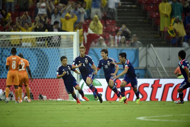 2014年ブラジルW杯コートジボワール戦で先制点をあげた本田　©︎JMPA