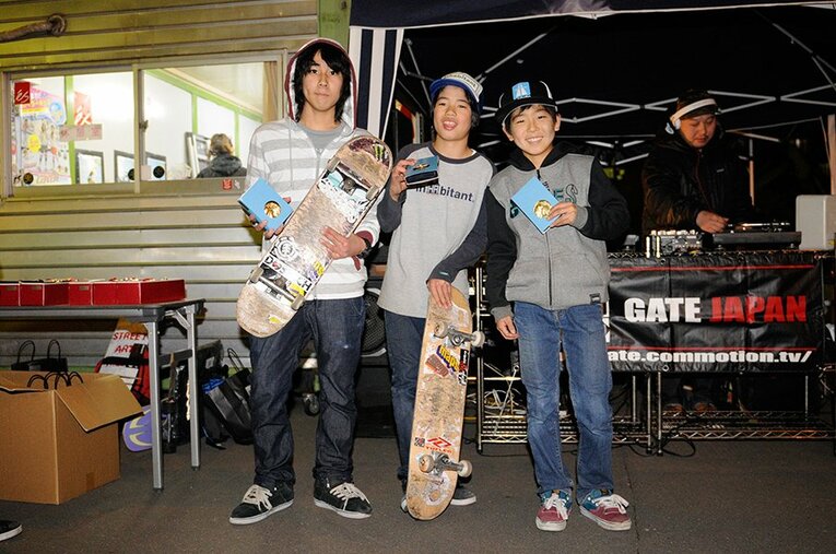 左から、2012年時の増田竜万、堀米雄斗、池田大亮。幼い時から、家族や周囲の協力もあってスケートボードに親しめた世代の選手たち。 ／ photograph by Yoshio Yoshida